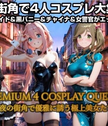 まなと❤夜の街角で4人コスプレで大集合！ピンクメイド＆バニー＆チャイナドレス＆警察官がエッチに誘惑【メイド】メイド